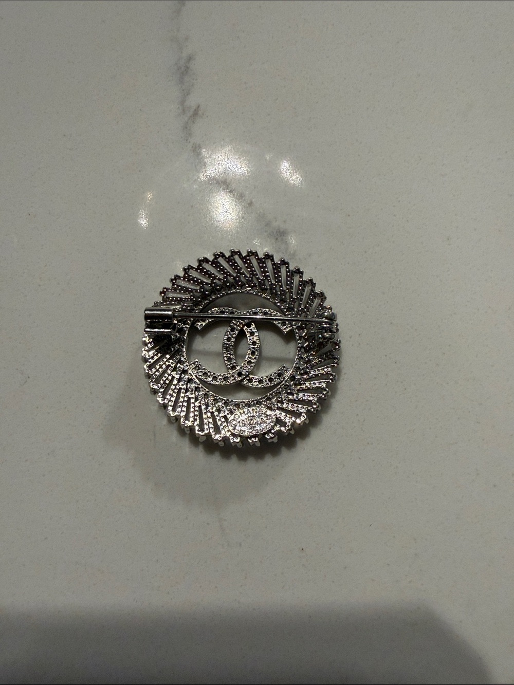 Chanel Silver Crystal Interlocking Circle Brooch - Women Jewelry - Picture 2 of 2